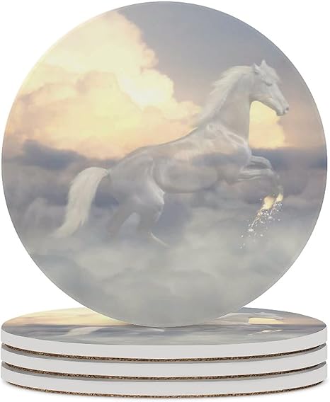 Amazon セラミックコースター ドリンクコースター 馬 雲の空 円形 4個セット 可愛い茶パッド 高吸水性 耐熱 断熱 速乾 吸水 茶パッド 家庭用 オフィス用 新築祝いコップ敷き ドリンク コーヒー 茶托 滑り止め おしゃれ 贈り物 精美なギフトセット コースター オンライン通販