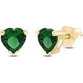 6 MM Heart Shape Simulated Birthstone Stud Earrings In 14K Yellow Gold Over Sterling Silver