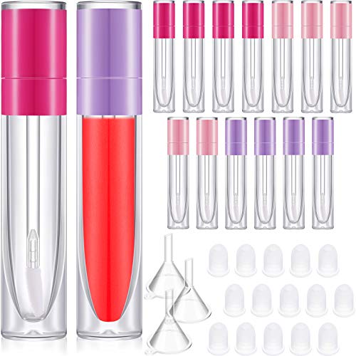 15 Pieces Lip Gloss Tube Empty Plastic Lipstick Sample Refillable Lip Balm Bottle Container and 3 Funnel for Women Girls Cosmetic, Liquid, Toiletry, Travel Home (Purple, Pink, Rose Red) 1 15 Pieces Lip Gloss Tube Empty Plastic Lipstick Sample Refillable Lip Balm Bottle Container and 3 Funnel for Women Girls Cosmetic, Liquid, Toiletry, Travel Home (Purple, Pink, Rose Red)
