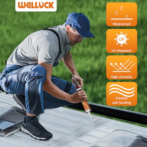 WELLUCK 4PC Self Leveling RV Roof Sealant Lap for RV Roofs, White Flexible Repair Caulking Rubber Epdm Sealant for Camper Motorhomes Trailers, Secure Odorless Waterproof & UV All Weather Adhesive
