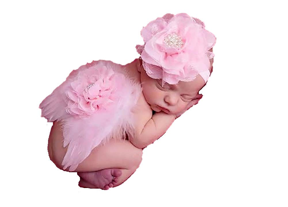 Matissa Newborn Baby Feather Angel Wings Baby Photography Props Baby Costume (Pink)