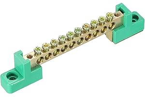 MECCANIXITY Terminal Ground Bar Screw Block Barrier Brass 10 Positions Green for Electrical Distribution