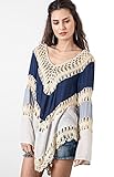 Umgee Women's Crochet Lace Fringe Boho Bohemian Blouse Top Frayed Blouse