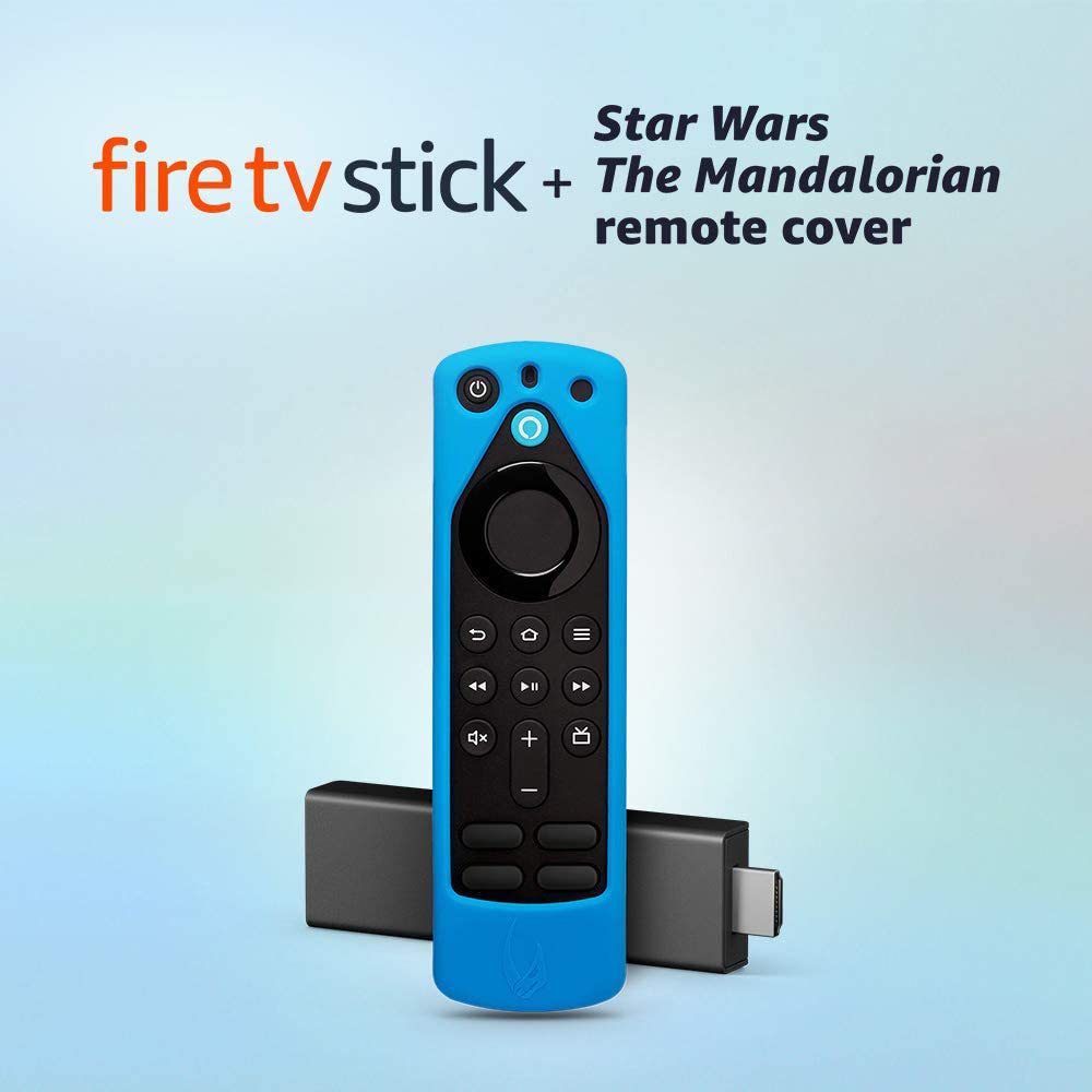 Fire TV Stick (3rd Gen) with Alexa Voice Remote (includes TV controls) + Star Wars The Mandalorian remote cover (Bounty Blue)