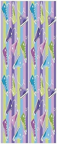 3d Door Wall Mural Wallpaper Stickers [ Retro,Different Colored Sneakers on Vertically Striped Backdrop Youth Footwear Fashion,Multicolor ] Mural Door Wall Stickers Wallpaper Mural DIY Home Decor