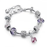 Long Way Handmade Purple Beads Bracelet Silver Plated Snake Chain Crystal Ball Charm Bracelet For Women