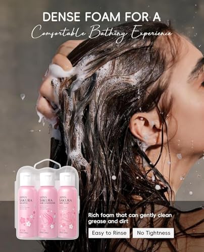 Lboylove® Sakura Shower Gift Sets For Women - Shampoo, Body Wash, Conditioner, Travel Size 3 In 1, Hydrating, Nourishing & Gentle All Skin Hair Types Men, Spa Gifts