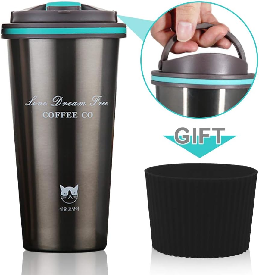 Bicchiere Viaggio 480ml Disoza Tazza Termica 480 Ml Verde Oliva - Bicchiere Caffè Portatile Con Cannuccia Disoza 480ml Verde Oliva Con Cannuccia - 13