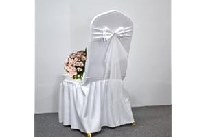 JADERYS Pack of 20 Double Bows Organza Stretch Chair Sashes for Romantic Wedding Holiday Party Celebration Birthdays Chair Decorations (White, 20pcs)