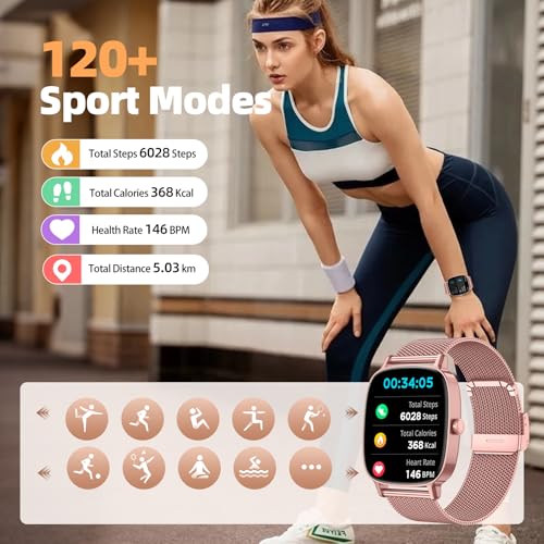 coioc Women's Smart Watch with Phone Function, 1.85 Inch HD Fitness Watch, Over 120 Sports Modes, Heart Rate Monitor and Pedometer, IP68 Waterproof (Pink)