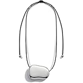 CLOORDE Chunky Silver Pebble Necklace for Women Minimalist Large Silver Pendant Necklace Adjustable Long Black Cord Neck-lace Chic Style Statement Cowboy Cowgirl Jewelry Accessories Gifts for Her