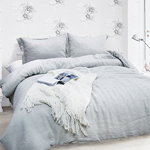 Lausonhouse 100% Linen Duvet Cover Set - Full/Queen - Gray - Thumbnail 4