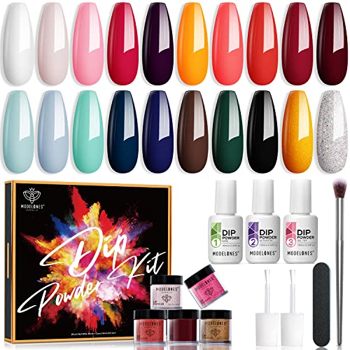 20 Colors Dip Powder Nail Kit Starter, Modelones Fall Winter