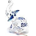 Handmade Mini 2" Blue Lucky Elephant Figures Blown Glass Art with Clover, Fantasy Collectible Figurines, Miniature Jungle Animals, Tiny Ornament, Cool Stuff Decor