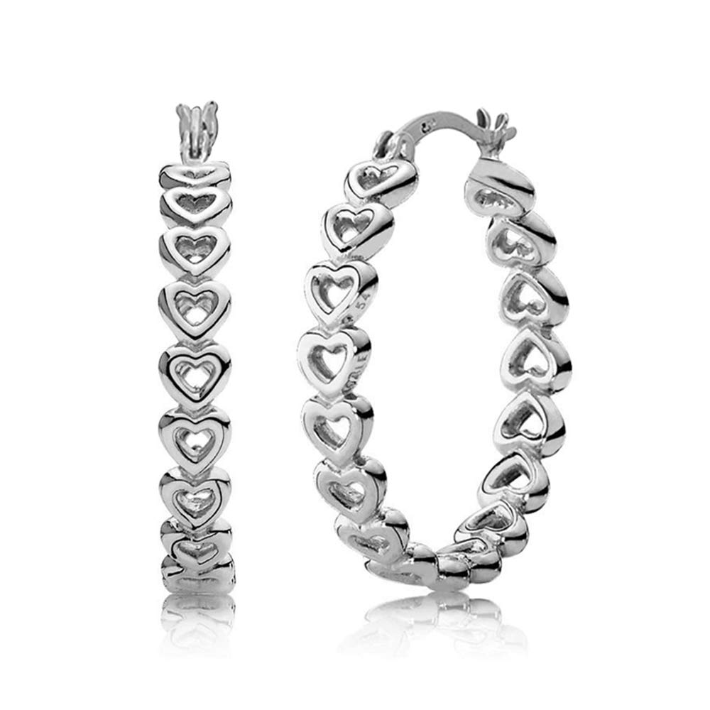 LeCalla Sterling Silver Heart Hoop Earrings Jewelry Rhodium Plated Love Heart Linked Hoop Earring for Women โ image 1