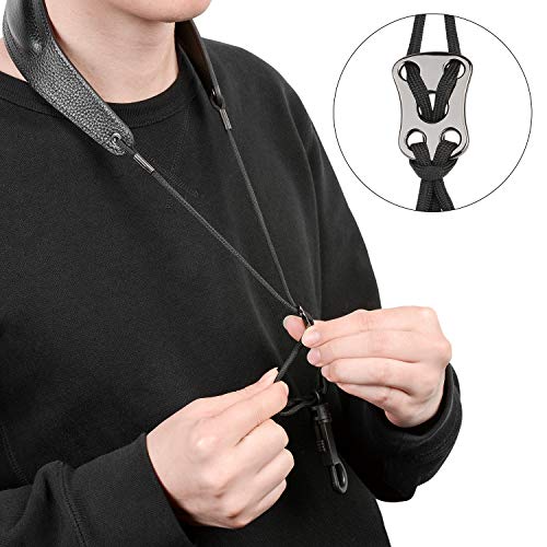 Rinastore Saxophone Strap Genuine Leather Sax Neck Strap with Soft Thick Pad for Soprano Tenor Alto Sax and Clarinets Oboes