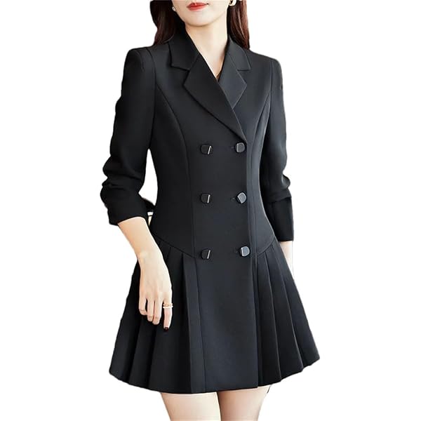 knee length dresses for ladies Zapaka Women Black Long Sleeves Pencil Blazer Dress Double Breasted Midi Work Dress with Pockets, Black / 3XL