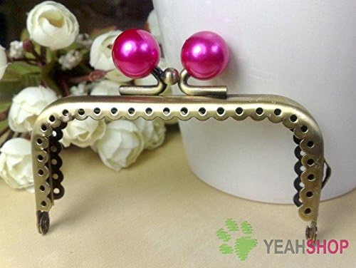Antique Brass Purse Frame - Rectangle Lace-edge Magenta Candy - 8.5cm / 3.3 inch (RPF-1)
