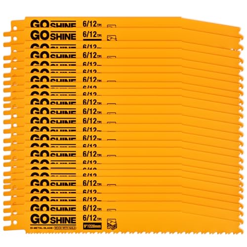 25 Pack 9 in 6/12TPI Reciprocating Saw Blades,Stud and Nail sawzall Blades, 9" High-Strength Bi-Metal sawzall Blades for Wood and Nail-Embedded Wood, Small Branches, Pallets,PVC Pipe