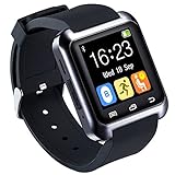 HopCentury Bluetooth Smart Watch for Android Cellphones with Calls Notifier Sleep Monitor Pedometer Stopwatch Anti Lost Drink/Rest Reminder, Support iPhone with Partial Functions Black