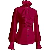SUNGDOGIN Womens Victorian Vintage Long Sleeve Shirt Ruffle Stand Collar Blouse Gothic Medieval Tops