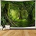 Lahasbja Misty Forest Tapestry Green Tree in Jungle Forest Tapestries Wall Hanging Nature Scenery Woodland Backdrop for Living Room Bedroom