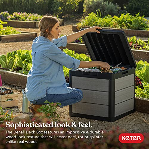 Keter Solana 70 Gallon Storage Bench Deck Box For Patio Furniture & Denali 30 Gallon Resin Deck