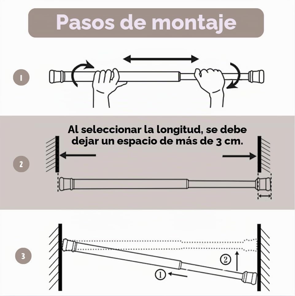 2 Pieces Telescopic Rod for Fixing, Curtain Lock Rod, Tension Rod, No Drilling, Extendable Curtain Rod for Cupboard Kitchen Wardrobe – White, 92-125 cm