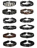 LOYALLOOK 6pcs Leather Bracelet for Men Cuff Bracelet Set Adjustable
