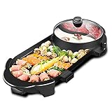 Multifunctional hot pot, electric barbecue grill super large medical stone household electric baking tin with 5 temperature adjustments,suitable for 1-8 person Christmas family gatherings and your food begins.