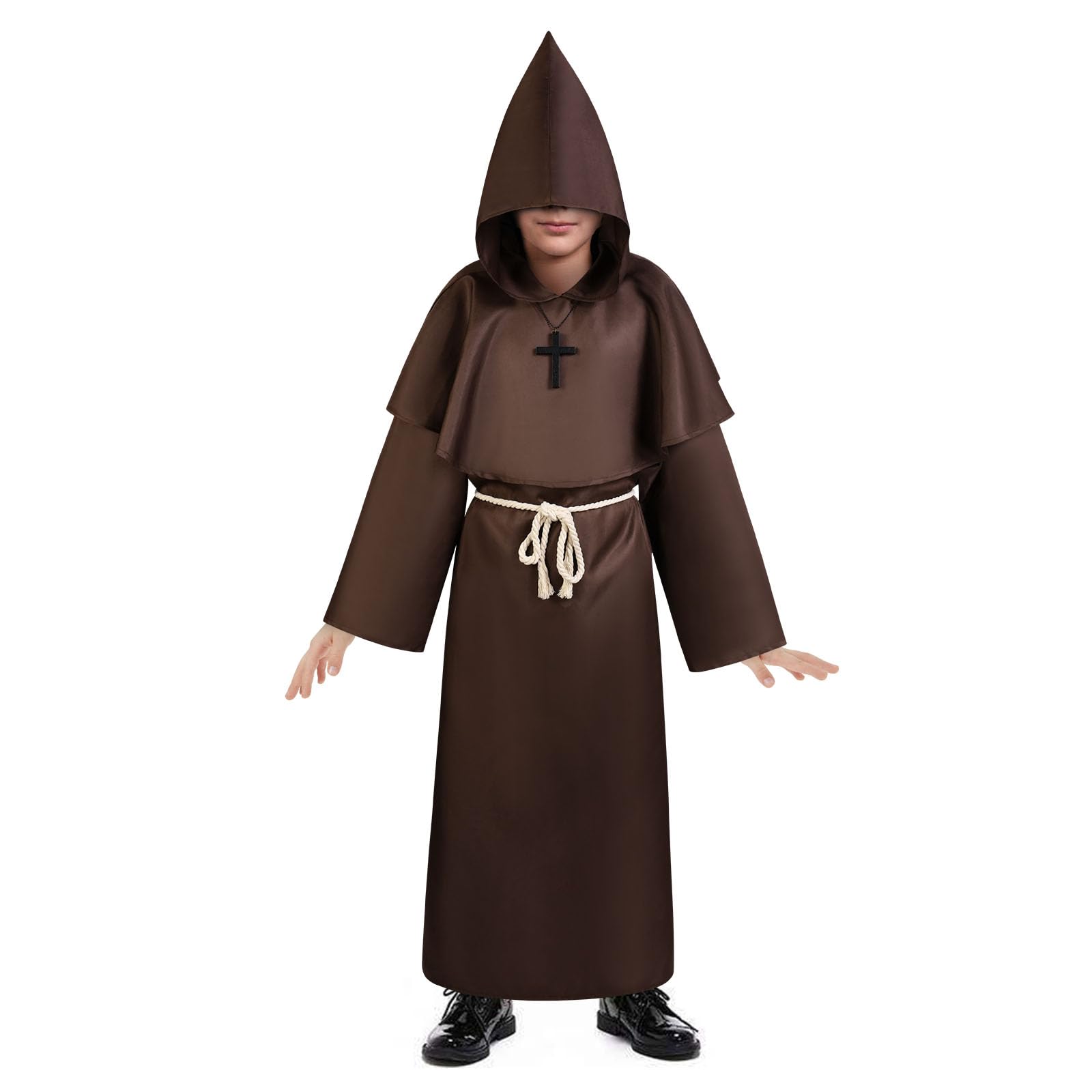 AUYAO Kids Monk Costume, Cloak Robe Cosplay Fancy Dress, Children Medieval Hooded Robe Priest Outfits Renaissance, Hooded Cloak Knight Vintage Wicked Costumes Halloween Carnival Cosplay — image 1