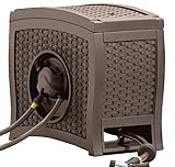 Suncast Aquawinder 125' Wicker Garden Hose Reel - Lightweight Portable Hands - Free Water Powered Retractable Hose Reel - Java