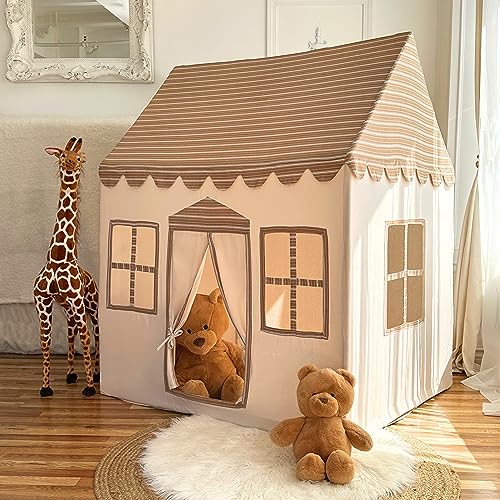 LiCosmo Extra Large Cotton Kids Play Tent 50x43x63 With Mat, Carry Bag, 33ft Lights, 3 Windows, Outside Pocket - Indoor Baby Tent, CPSC Certified