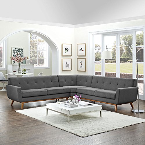 Modway Engage MidCentury Modern Upholstered Fabric LShaped Sectional