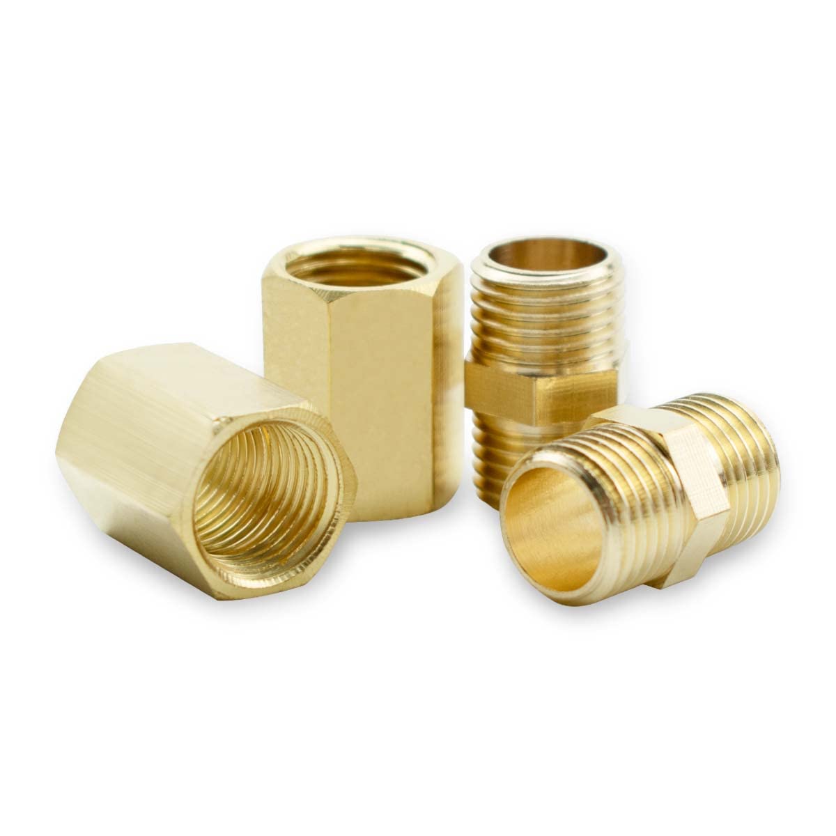 Bwintech 4 Pcs 3/8" to 3/8" Female & Male BSP Thread Brass Hex Nipple & Hex Coupling Connector for Pipe Connecting Conversion