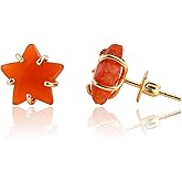 CRYSTALINES AAA Grade Natural Gemstone Stud Earrings – Handmade in Gold Plated | Healing Crystals | Classic 5-Prong Earrings | Star Studs | Christmas Gift for Women