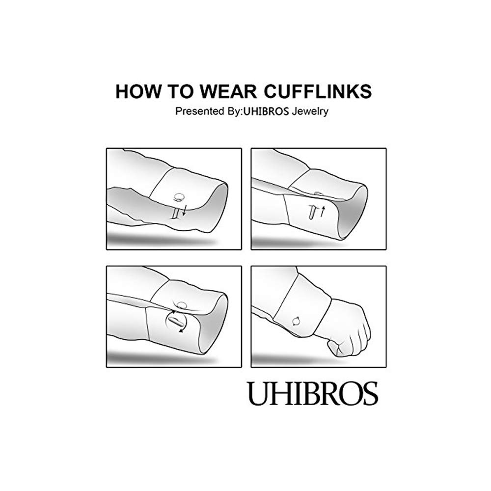 UHIBROS Jewelry Stainless Steel Classic Tuxedo Shirt Cufflinks for Men Unique Business Wedding White (Black)