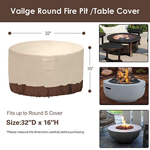 Vailge Fire Pit Cover,100 Waterproof Round Patio Fire Bowl Cover