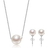 Aocelly Single Pearl Necklace Earrings Set for Women,Classic Pearl Jewelry Set Gifts for Weddings,Birthday,Anniversary