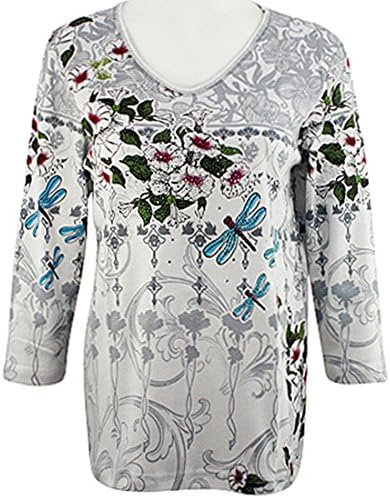 Cactus Bay Apparel Spring Garden, 3/4 Sleeve, V-Neck, Rhinestone Cotton Top