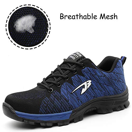 SUADEX Indestructible Steel Toe Shoes for Women Men, Safetry Shoes Breathable Puncture Proof Steel Toe Sneakers Work Shoes Construction Shoes 536 Blue Size 9 Women/7.5 Men