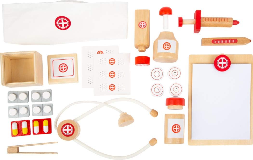 Small Foot 11695 Doctor's Kit Natural Wood, play set, with many accessories, for ages 3+ years, Brown - Image 5