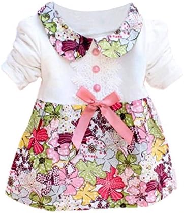Comemall Baby Kids Girls One Piece Floral Bowknot Short Sleeve Dress Skirts