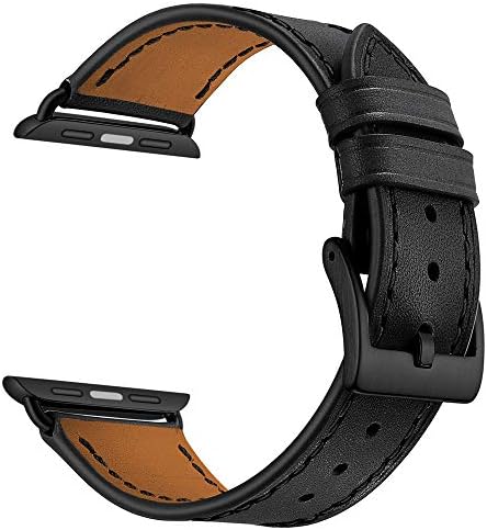 Leather Band for Apple Watch 44mm 42mm, iWatch Series 4 3 2 1 Replacement Sport iWatch Strap Band with Stainless Metal Buckle Clasp