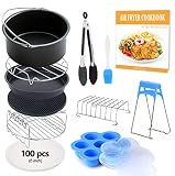 FDA 8 inch XL Air Fryer Accessories 11 pcs with Recipe Cookbook Compatible for Gowise USA COSORI Airfryer XL 5.3QT - 5.8QT, Deluxe Deep Fryer Accessories Set of 12