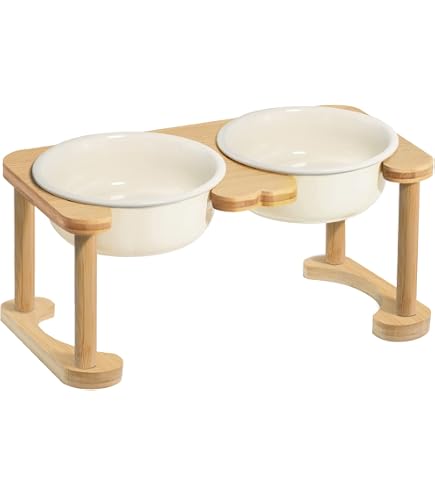 Navaris Raised Dog Bowls With Bamboo Stand - 350ml & 650ml Ceramic Bowls