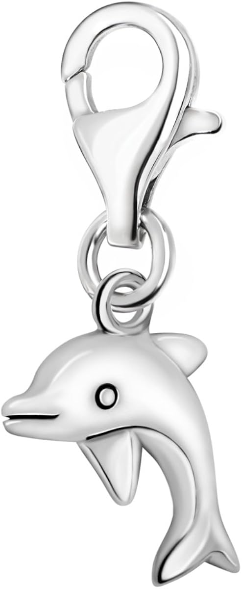 Quiges 925 Sterling Silver 3D Ocean Dolphin Lobster Clasp Charm Clip on Pendant, 3D Dolphin, 10 x 30 x 10 millimetri