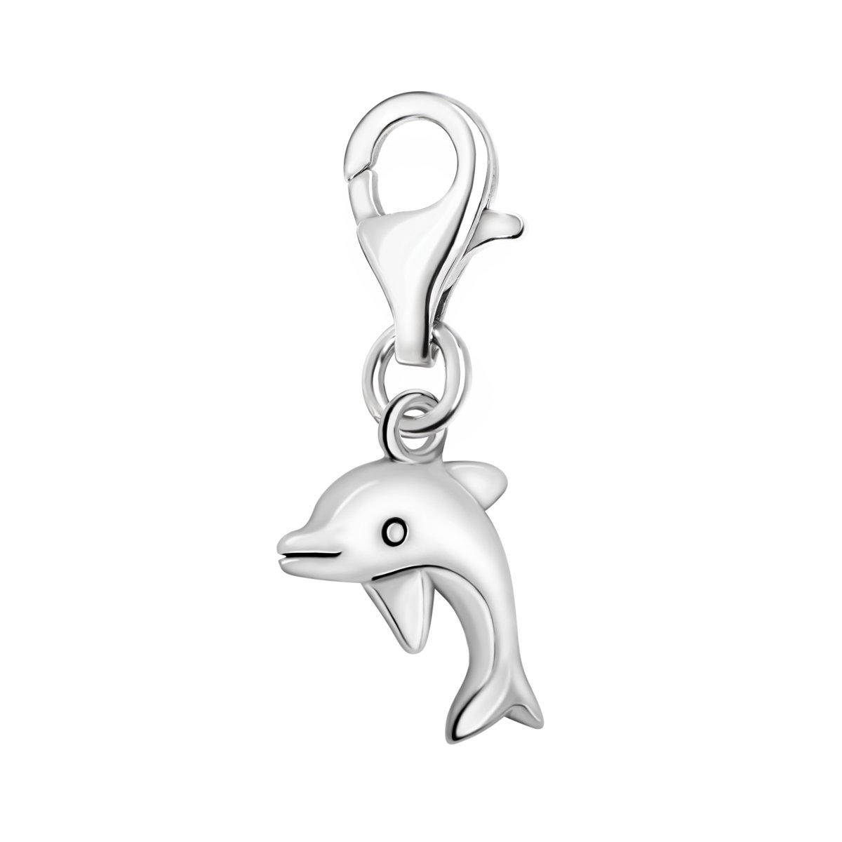 Quiges 925 Sterling Silver 3D Ocean Dolphin Lobster Clasp Charm Clip on Pendant