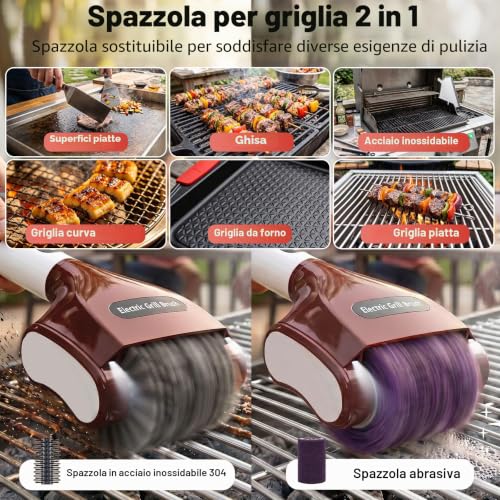 Wireless Electric Barbecue Brush, 2 Speeds Electric Cleaning Brush with LED Screen Replacement Brushes, Stainless Steel, Rechargeable Electric Barbecue Cleaner with Grill Light