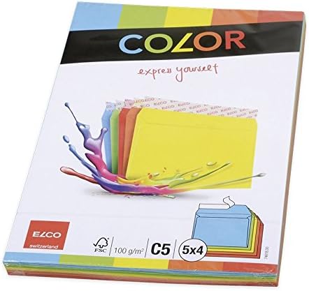 ELCO Color C5 100gsm 5 Colours Assorted x 4 Wallet Peel and Seal Envelopes Wrapped - Pack 20, Multicoloured